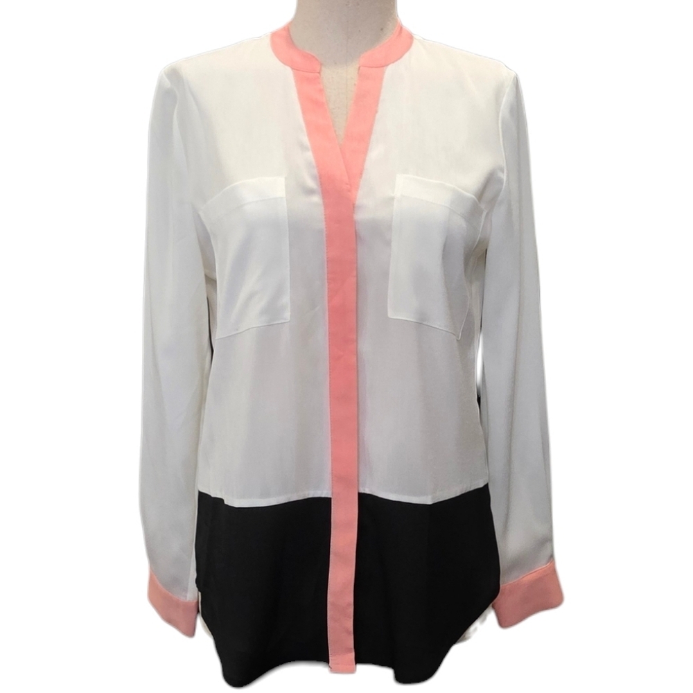 Ivanka Trump White Blouse with Black & Peach Accent
